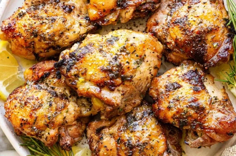 Lemon and garlic Greek marinated chicken dish ready to serve