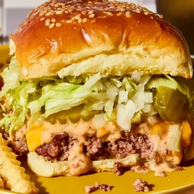 Delicious Cozy Big Mac Sliders served on a wooden board with fresh ingredients