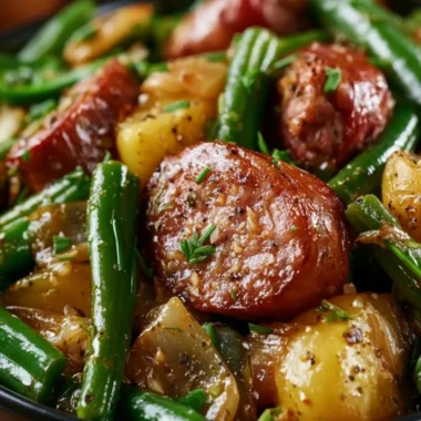Crockpot Sausage and Green Beans in a slow cooker