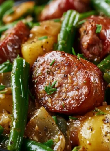 Crockpot Sausage and Green Beans in a slow cooker
