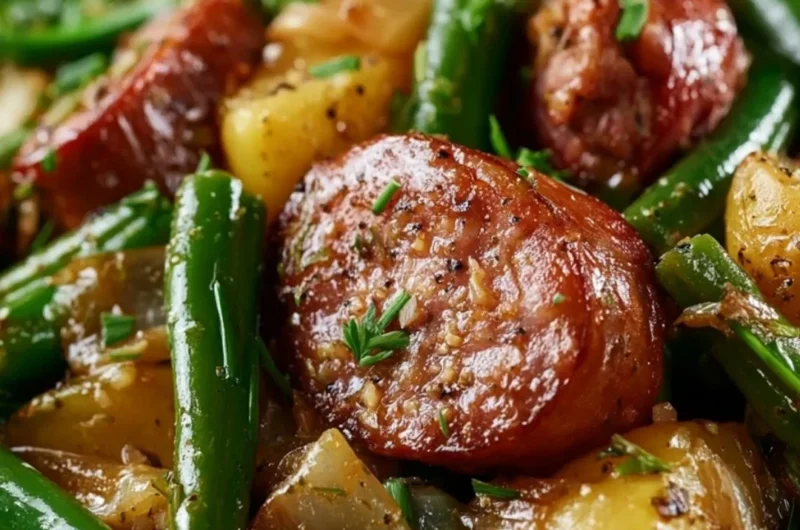 Crockpot Sausage and Green Beans in a slow cooker